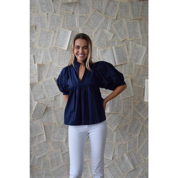 Never A Wallflower High Neck Ruffle Cotton V-Neck Blouse Sz XS - Picture 6 of 6